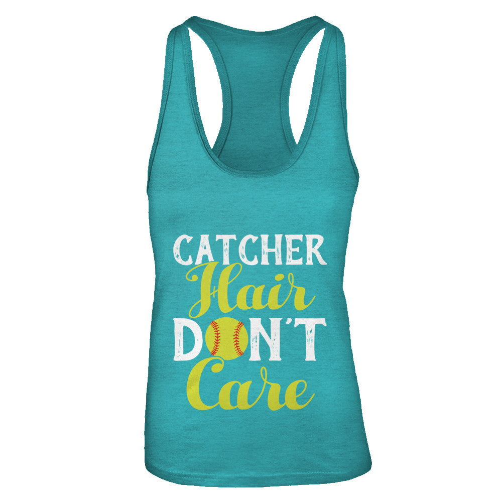 Catcher Hair Don't Care Softball T-Shirt & Tank Top | Teecentury.com