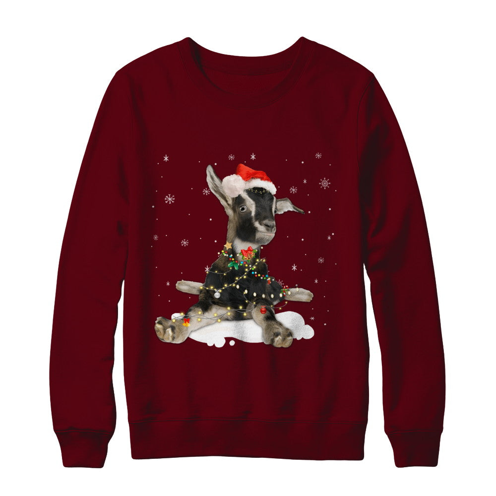 Goat With Santa Hat Lights Christmas T-Shirt & Sweatshirt | Teecentury.com