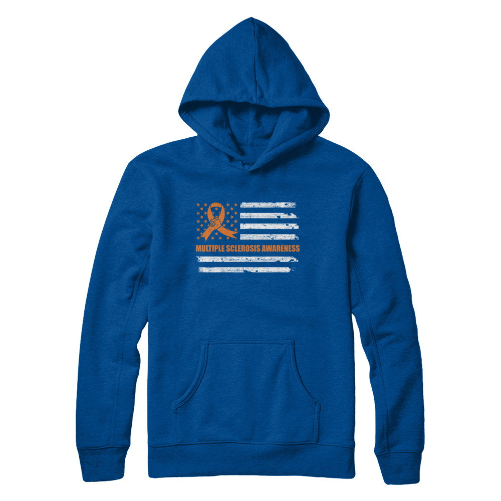 Orange Ribbon Multiple Sclerosis Awareness US Flag T-Shirt & Hoodie | Teecentury.com