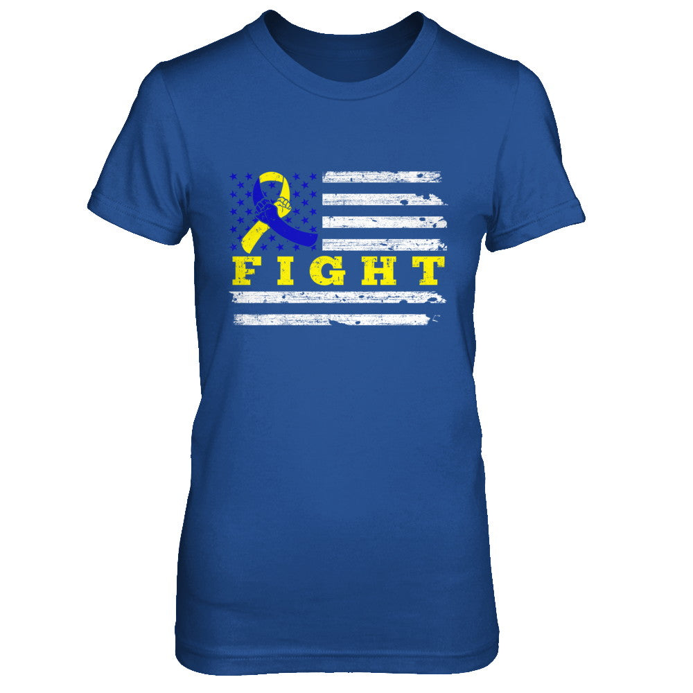 Fight Blue Yellow Ribbon US Flag Down Syndrome Awareness T-Shirt & Hoodie | Teecentury.com