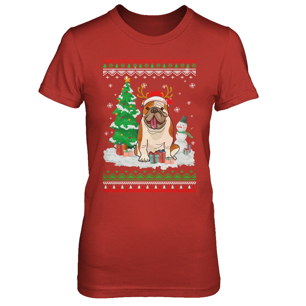 Cute Reindeer Bulldog Christmas Puppie Dog Sweater T-Shirt & Sweatshirt | Teecentury.com