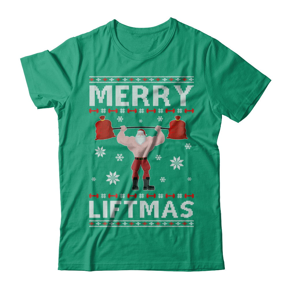 Christmas Merry Liftmas Santa Fitness Gym Ugly Sweater T-Shirt & Sweatshirt | Teecentury.com