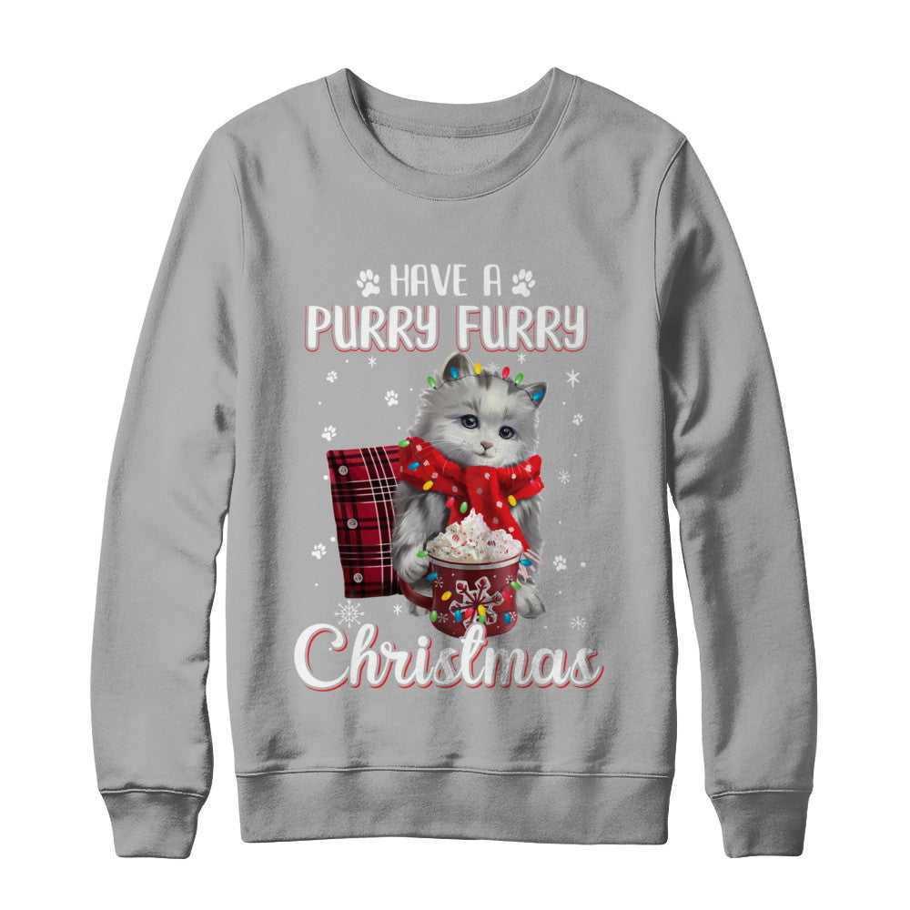 Have A Purry Furry Christmas Funny Holiday Xmas Cat T-Shirt & Sweatshirt | Teecentury.com