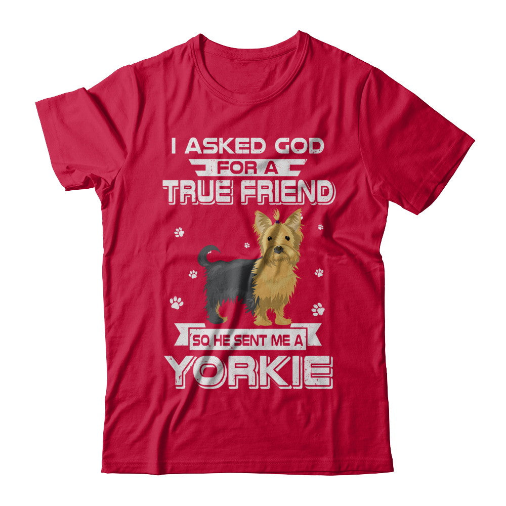 I Asked God For A True Friend So Sent Me Yorkie Dog T-Shirt & Hoodie | Teecentury.com