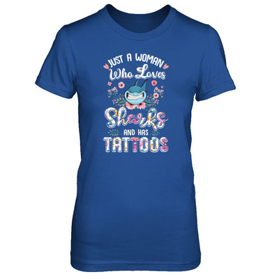 Just A Woman Who Loves Sharks And Has Tattoos T-Shirt & Tank Top | Teecentury.com