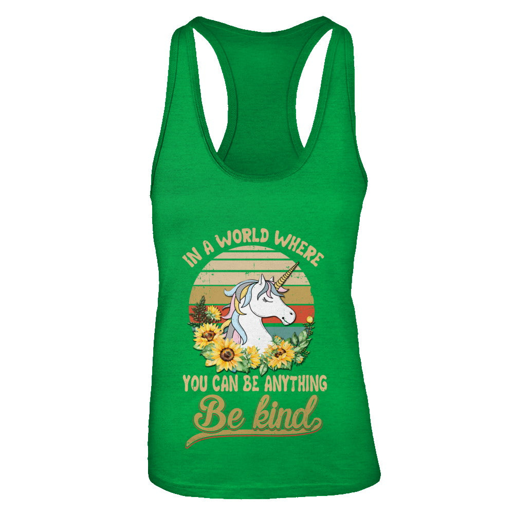 In A World Where You Can Be Anything Be Kind Unicorn Sunflow T-Shirt & Tank Top | Teecentury.com