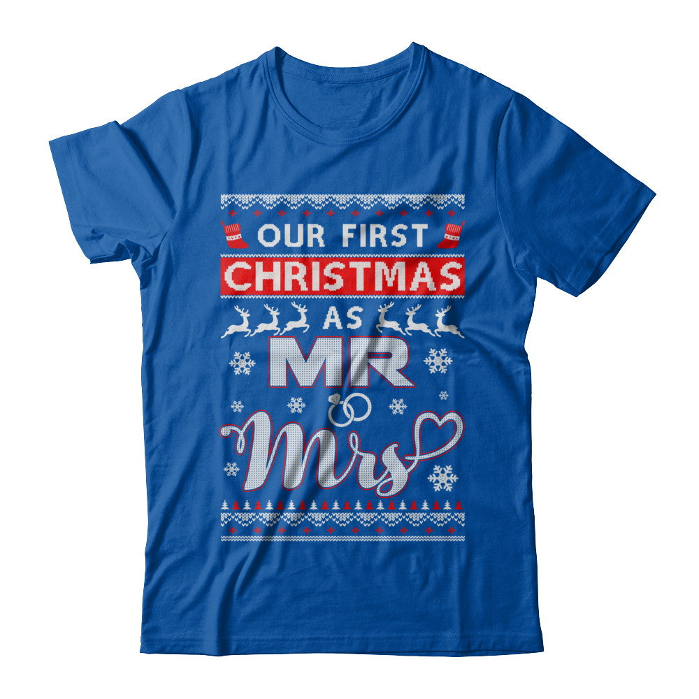 Couple Wife Husband Our First Christmas As Mr & Mrs Sweater T-Shirt & Sweatshirt | Teecentury.com