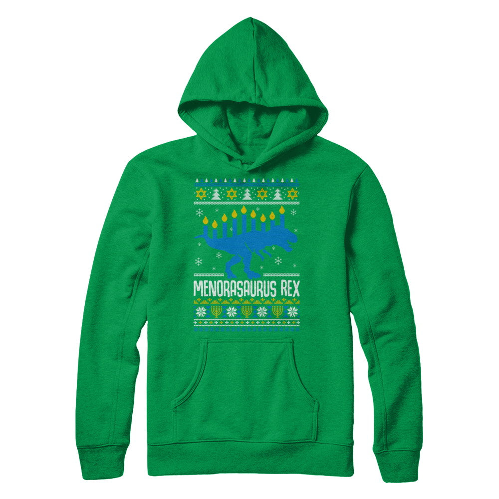 Funny Ugly Hanukkah Dinosaur T-Rex Menorasaurus Sweater T-Shirt & Sweatshirt | Teecentury.com