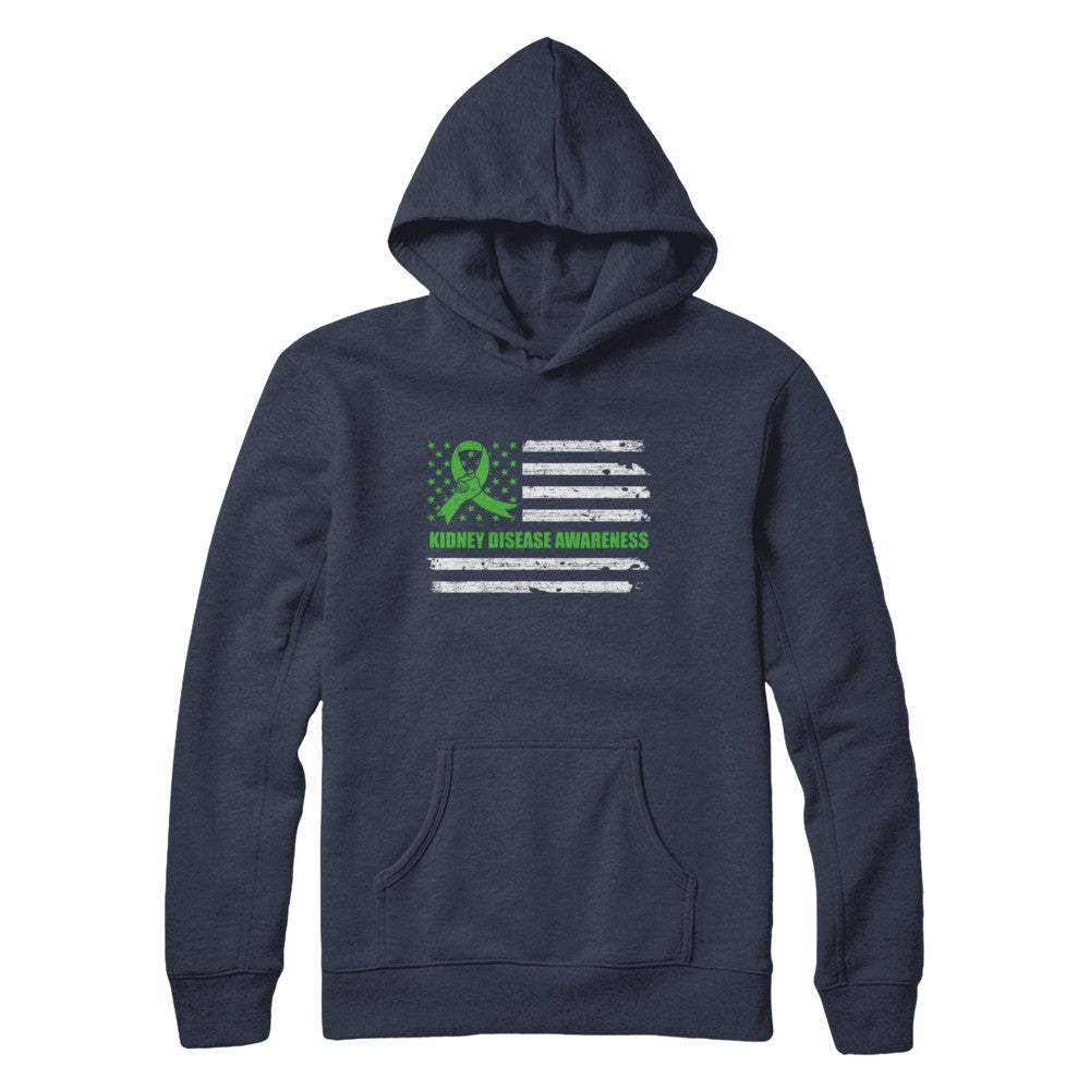 Green Ribbon Kidney Disease Awareness US Flag T-Shirt & Hoodie | Teecentury.com