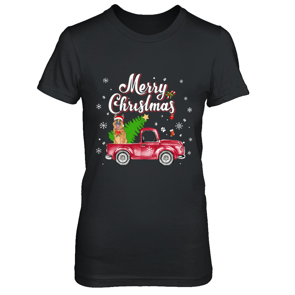German Shepherd Rides Red Truck Christmas Pajama T-Shirt & Sweatshirt | Teecentury.com