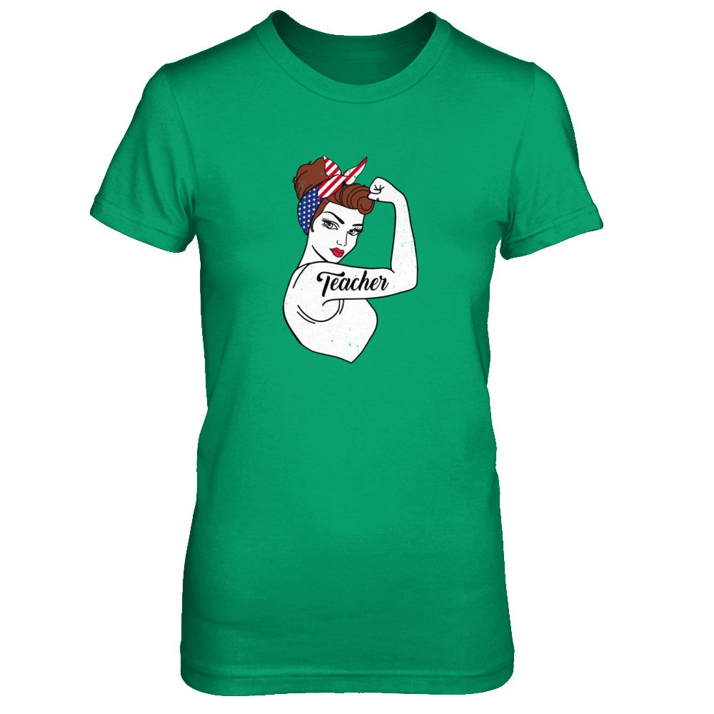 Teacher Vet Strong Woman American Flag Nursing 4Th Of July T-Shirt & Tank Top | Teecentury.com