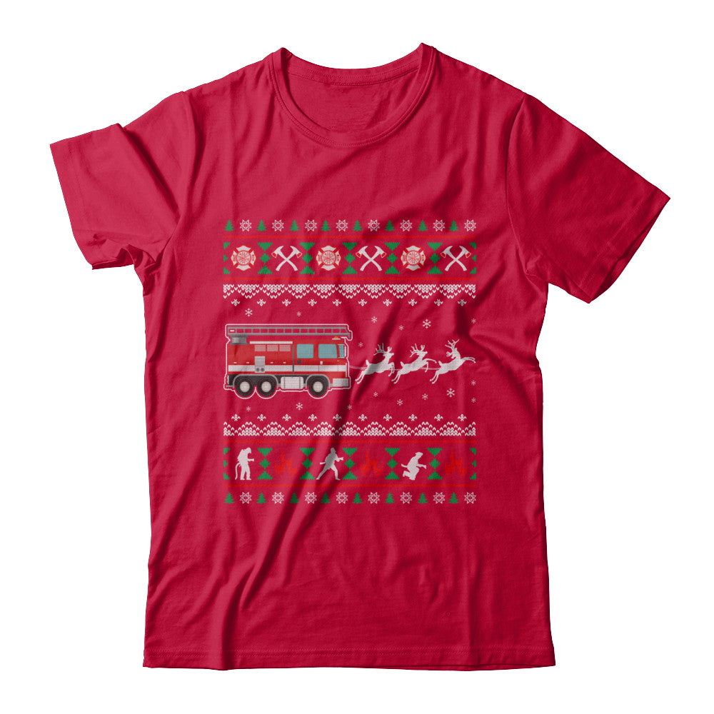 Merry Christmas Firefighter Fireman Ugly Sweater Gift T-Shirt & Sweatshirt | Teecentury.com