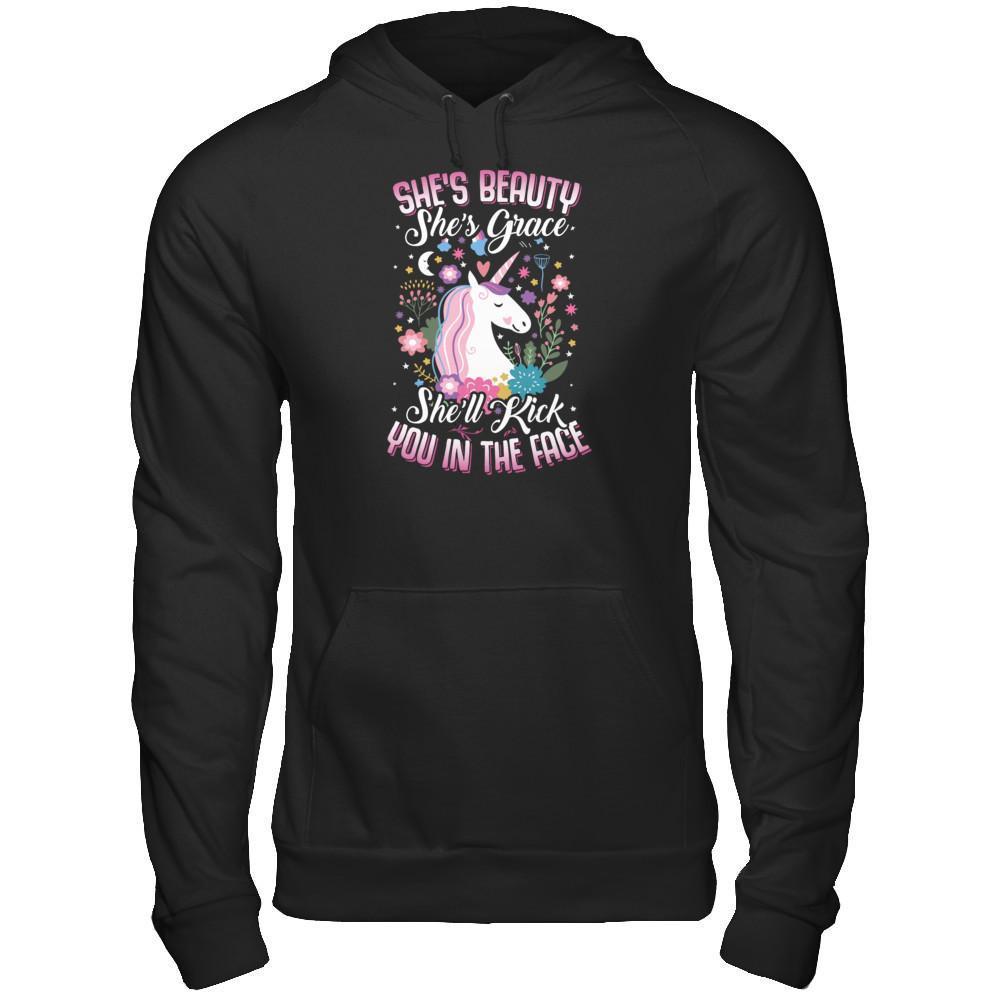 She's Beauty She's Grace She'll Kick You In The Face Unicorn Lover T-Shirt & Tank Top | Teecentury.com