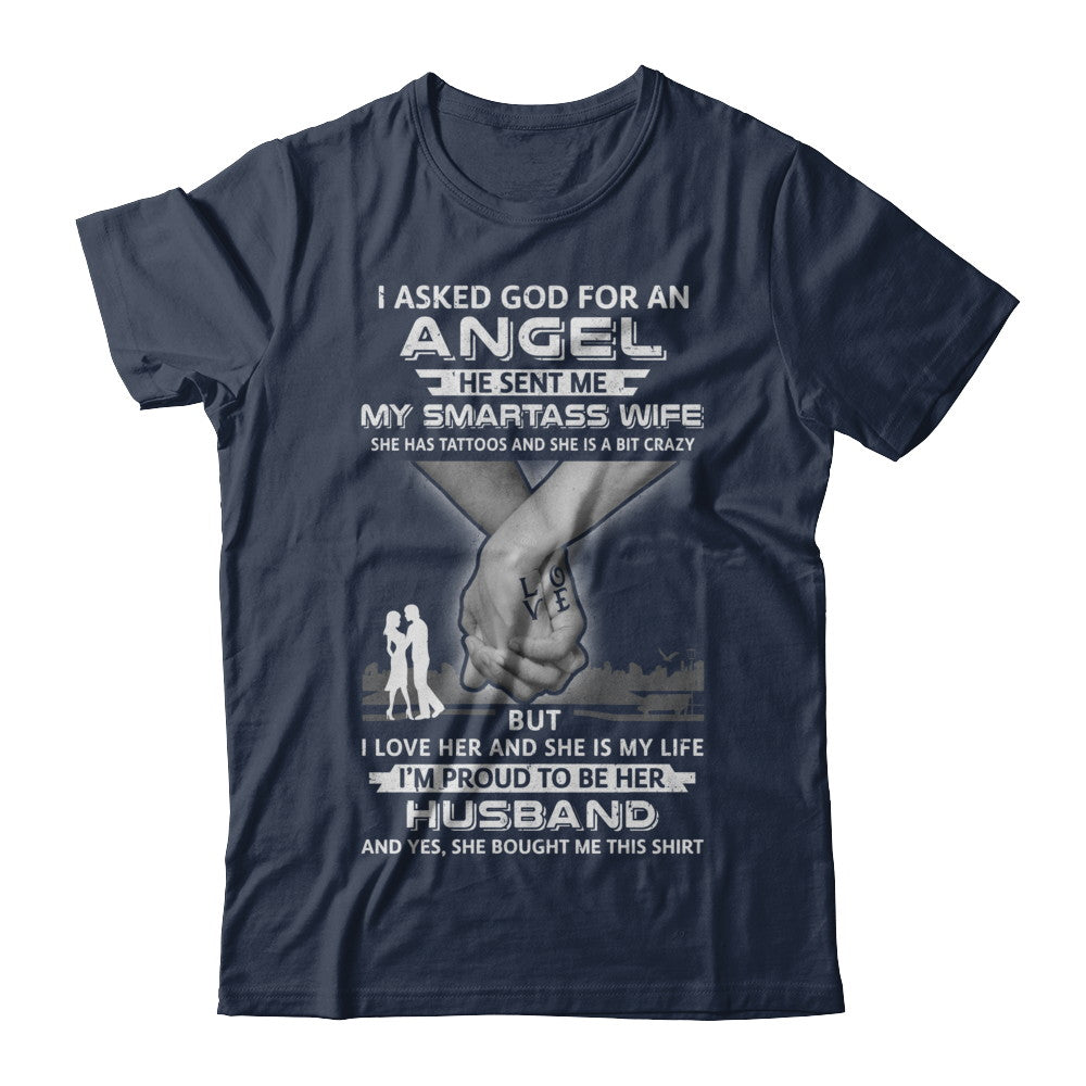 I Asked God For An Angel He Sent Me My Wife Tattoos Husband T-Shirt & Hoodie | Teecentury.com
