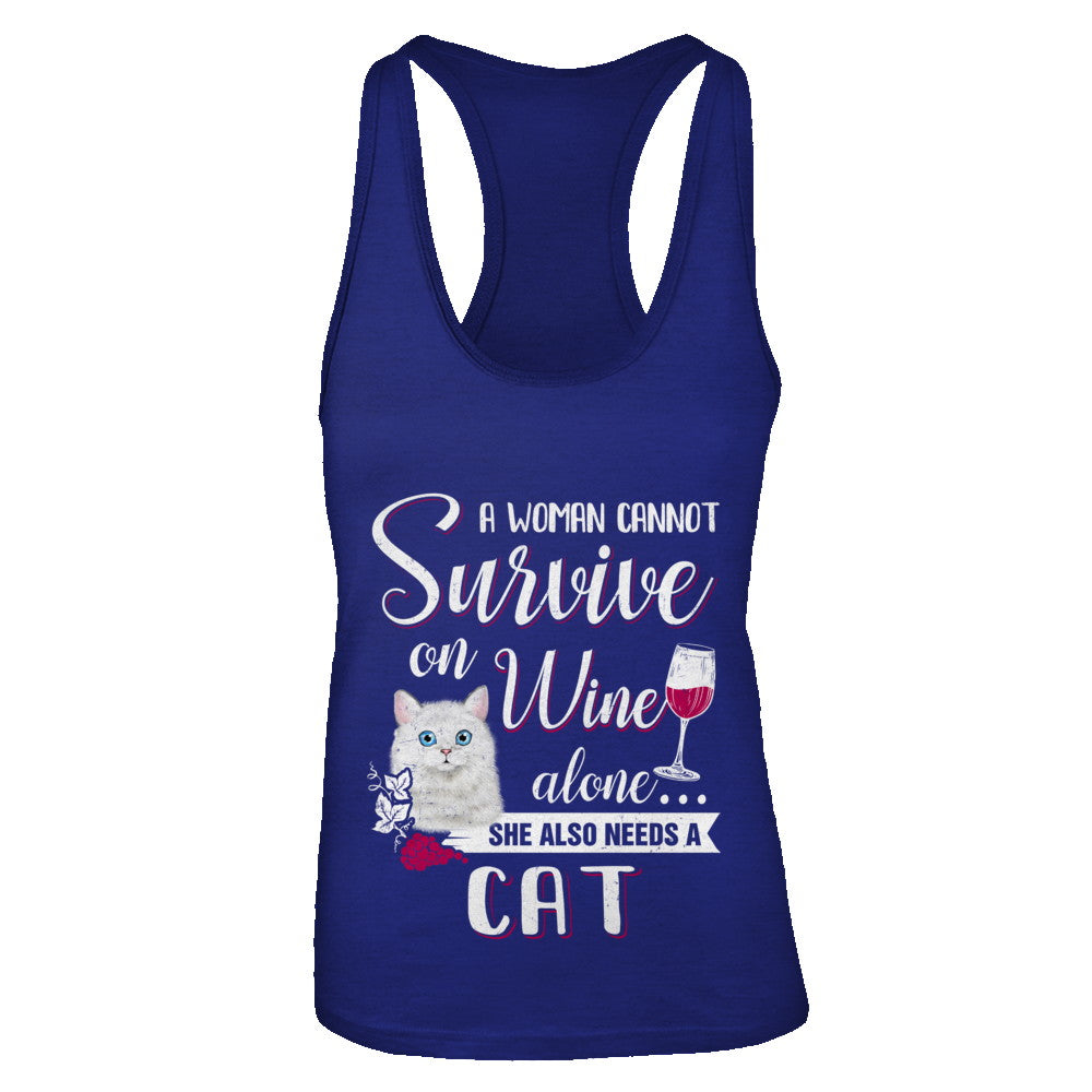 A Woman Can't Survive On Wine Alone Cat T-Shirt & Tank Top | Teecentury.com