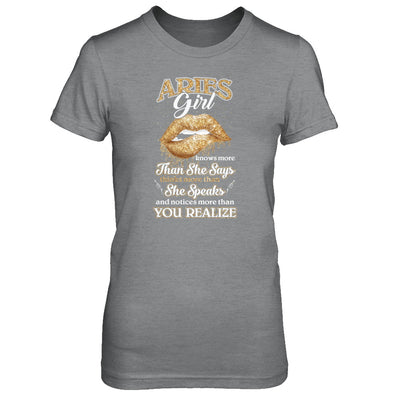 Aries Girl Knows More Than She Says March April Birthday T-Shirt & Tank Top | Teecentury.com