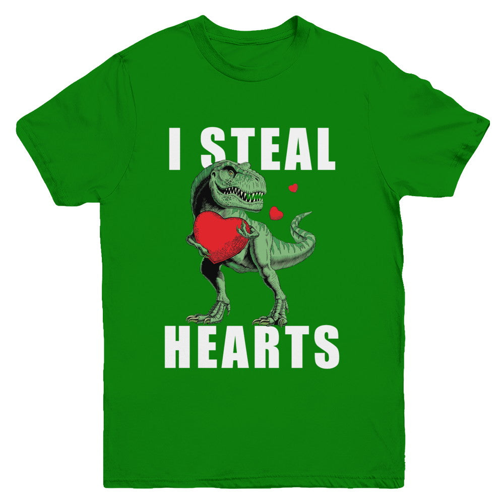 I Steal Hearts Funny Valentines Day Dinosaur T-Rex Boys Youth Youth Shirt | Teecentury.com