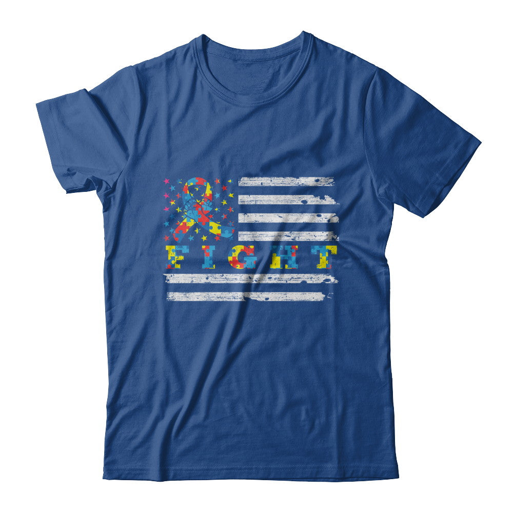 Fight Autism Ribbon US Flag Autism Awareness T-Shirt & Hoodie | Teecentury.com