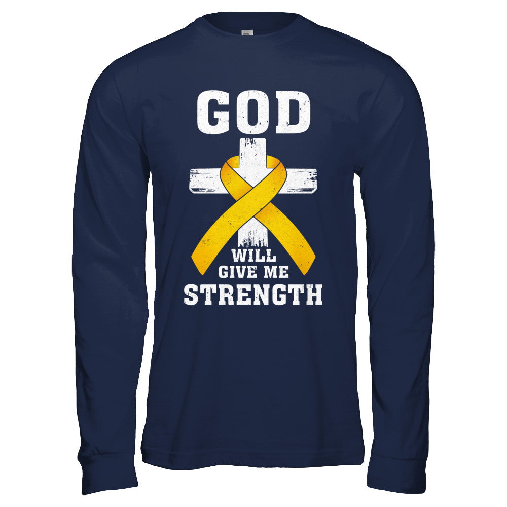God Will Give Me Strength Gold Yellow Cancer Ribbon Gift T-Shirt & Hoodie | Teecentury.com