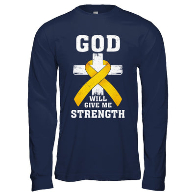 God Will Give Me Strength Gold Yellow Cancer Ribbon Gift T-Shirt & Hoodie | Teecentury.com