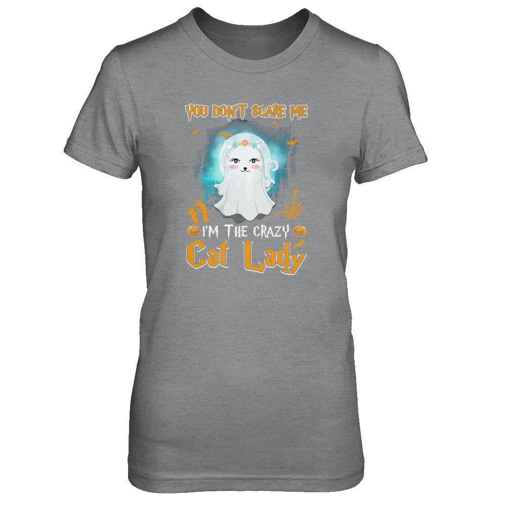 You Don't Scare Me I'm A Crazy Cat Lady Ghost Halloween T-Shirt & Tank Top | Teecentury.com