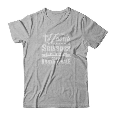 With Jesus In Her Heart And Scissors For Hairdresser T-Shirt & Tank Top | Teecentury.com