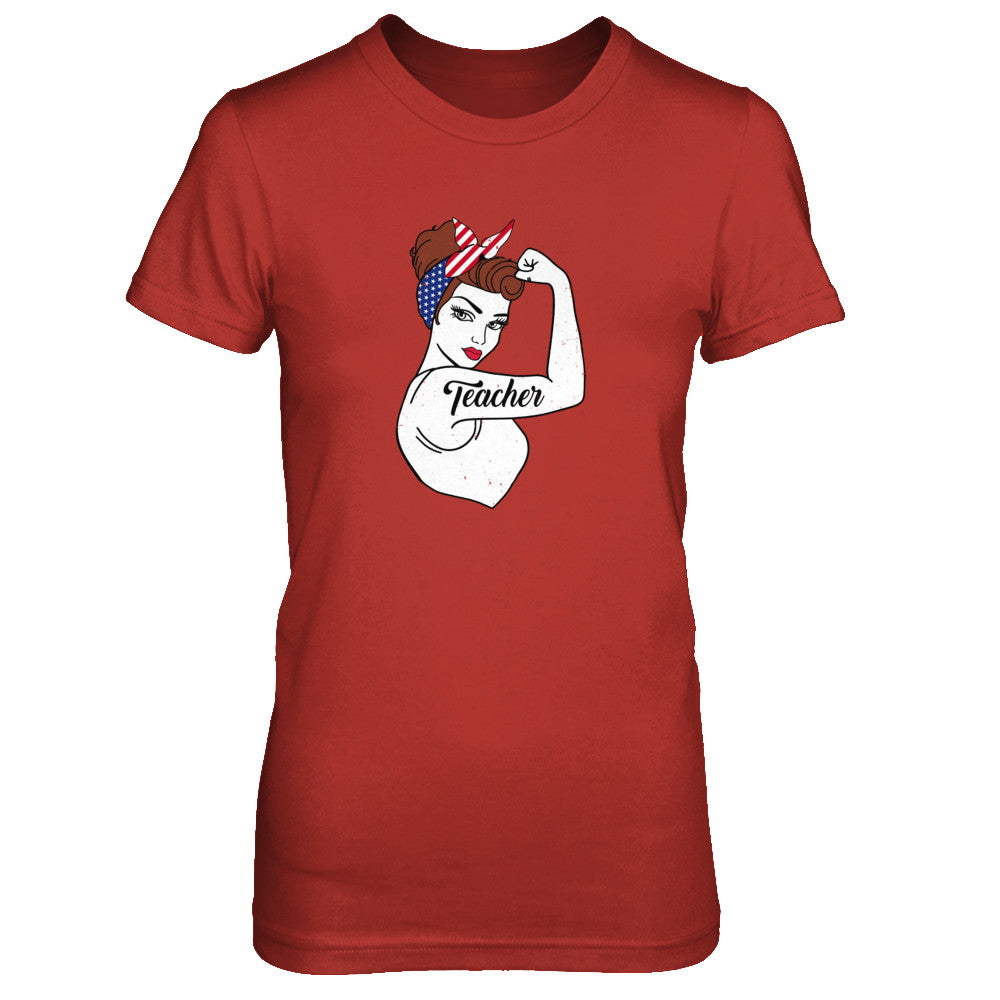 Teacher Vet Strong Woman American Flag Nursing 4Th Of July T-Shirt & Tank Top | Teecentury.com