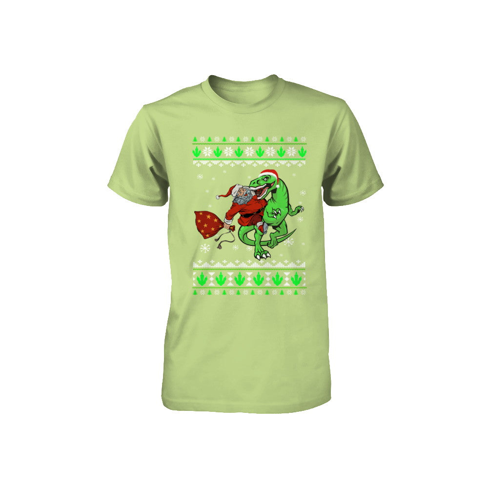 Santa Riding Dinosaur T-Rex Ugly Christmas Sweater Youth Youth Shirt | Teecentury.com