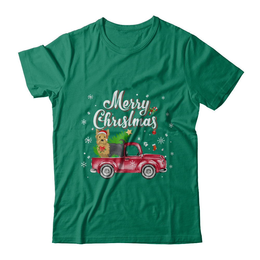 Yorkie Rides Red Truck Christmas Pajama T-Shirt & Sweatshirt | Teecentury.com