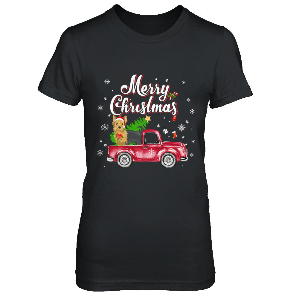 Yorkie Rides Red Truck Christmas Pajama T-Shirt & Sweatshirt | Teecentury.com