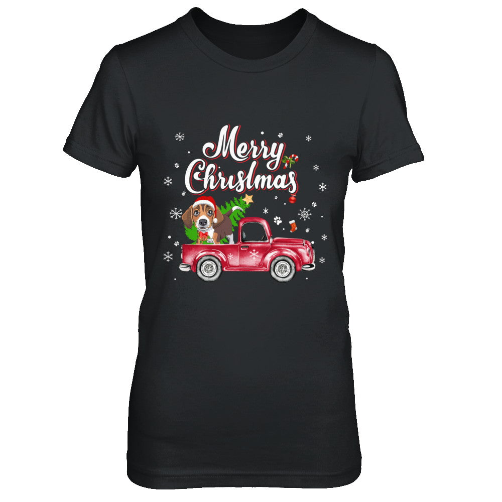 Beagle Rides Red Truck Christmas Pajama T-Shirt & Sweatshirt | Teecentury.com