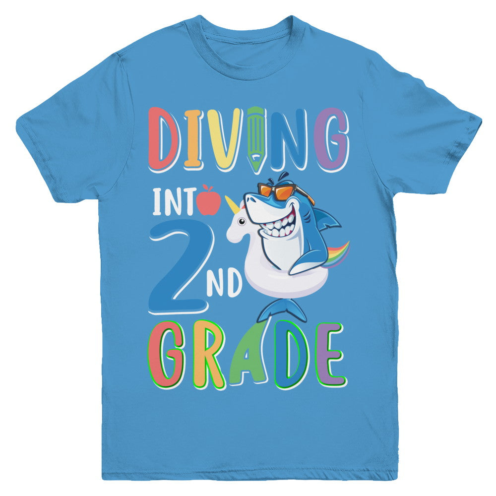Diving Into 2nd Grade Back To School Shark Youth Youth Shirt | Teecentury.com