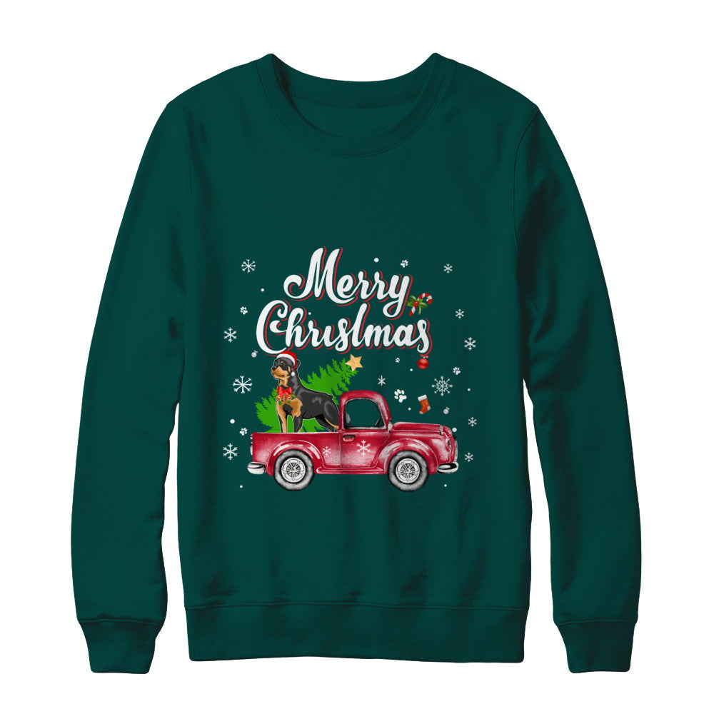 Rottweiler Rides Red Truck Christmas Pajama T-Shirt & Sweatshirt | Teecentury.com