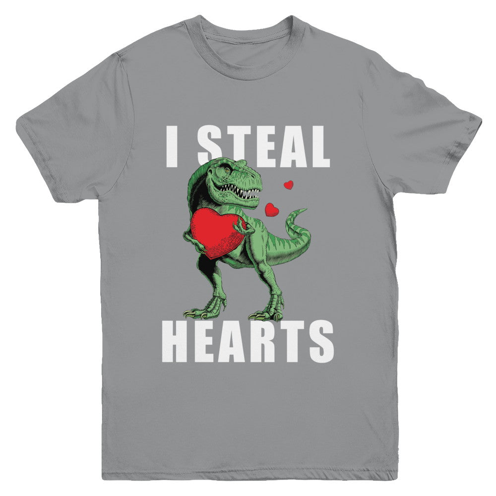 I Steal Hearts Funny Valentines Day Dinosaur T-Rex Boys Youth Youth Shirt | Teecentury.com