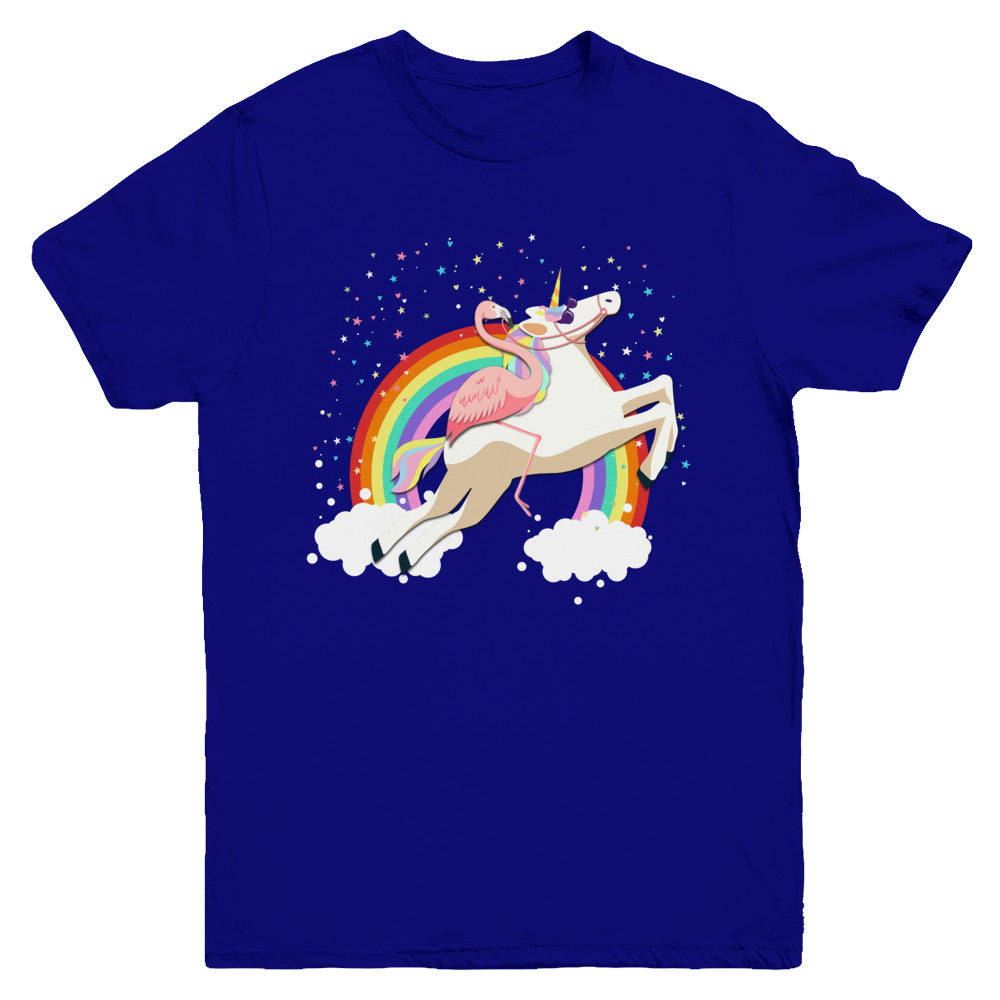 Flamingo Pink Bird Riding Unicorn Youth Youth Shirt | Teecentury.com