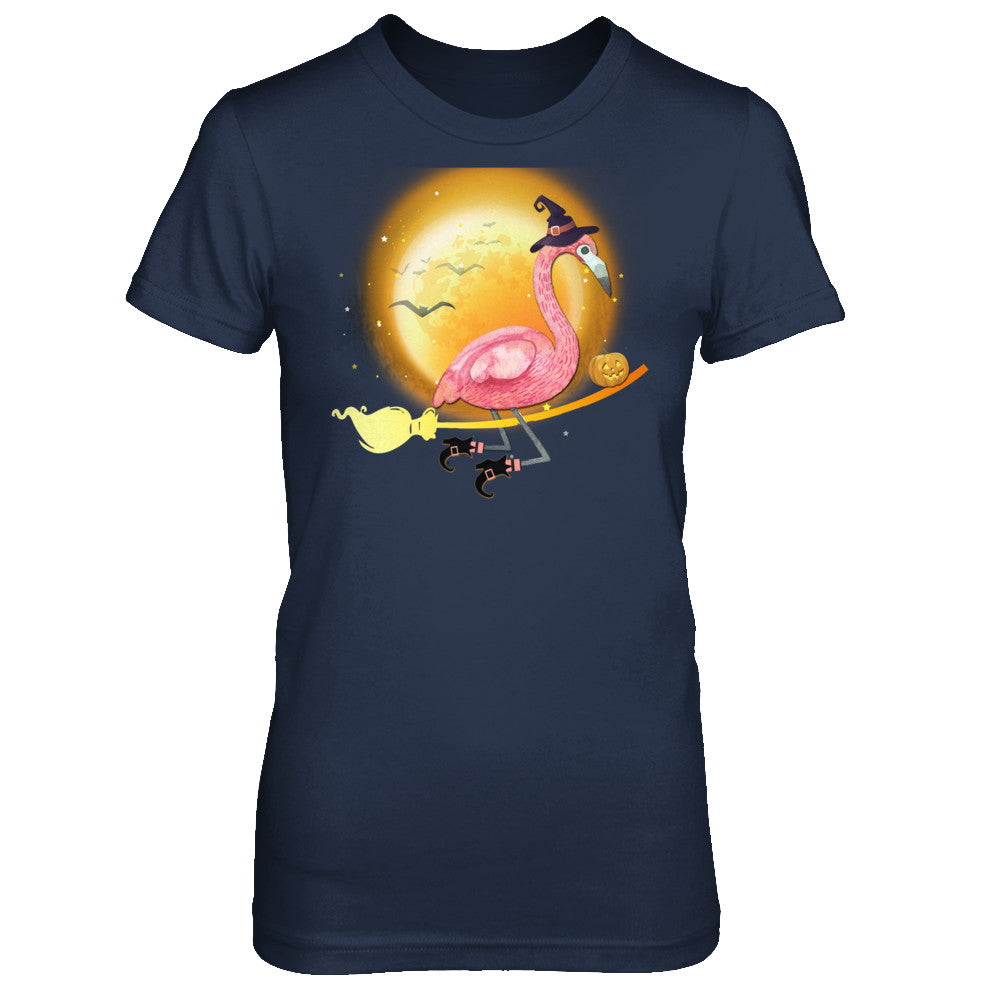 Funny Halloween Flamingo Witch Broom Scary T-Shirt & Hoodie | Teecentury.com
