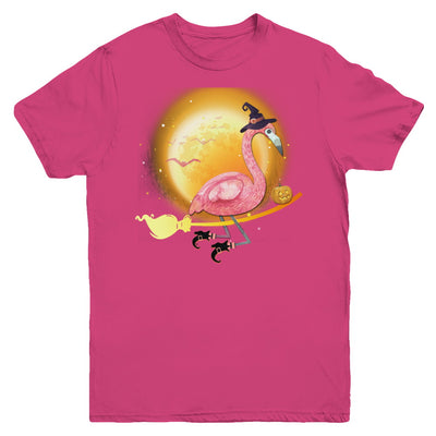 Funny Halloween Flamingo Witch Broom Scary Youth Youth Shirt | Teecentury.com