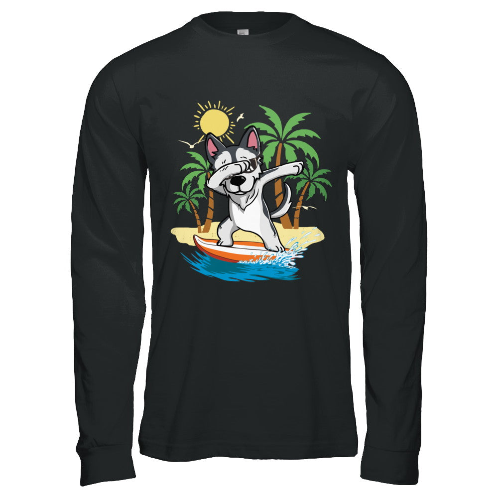 Summer Vacation Dabbing Husky Surfing Surfboard Gift T-Shirt & Hoodie | Teecentury.com