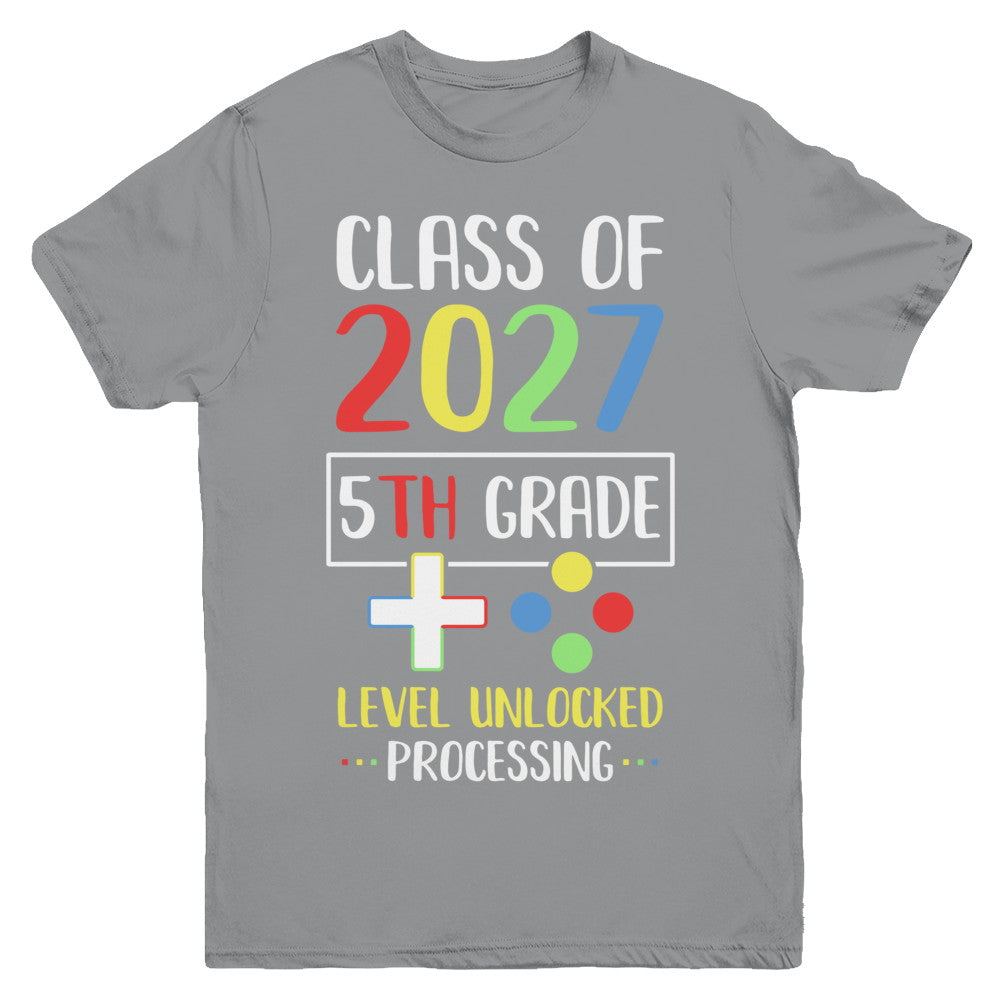 Class Of 2027 5th Grade Level Unlock Gaming Back Go School Youth Youth Shirt | Teecentury.com
