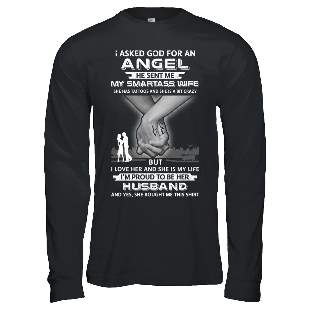 I Asked God For An Angel He Sent Me My Wife Tattoos Husband T-Shirt & Hoodie | Teecentury.com