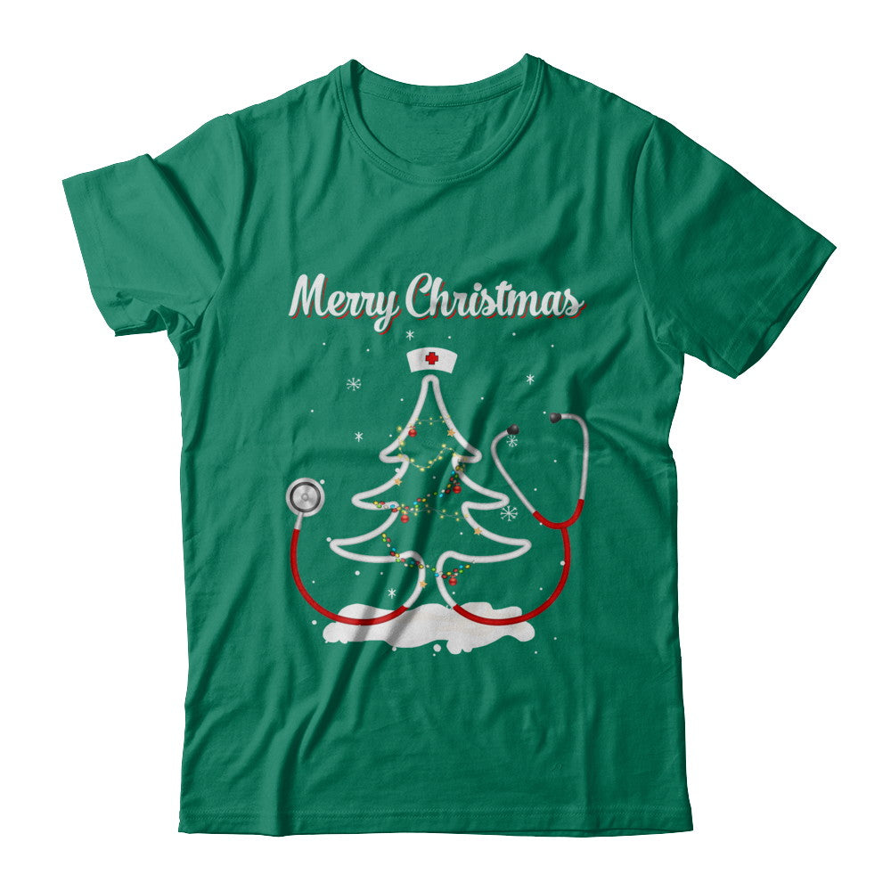 Merry Christmas Stethoscope Nurse Christmas Tree Xmas T-Shirt & Sweatshirt | Teecentury.com