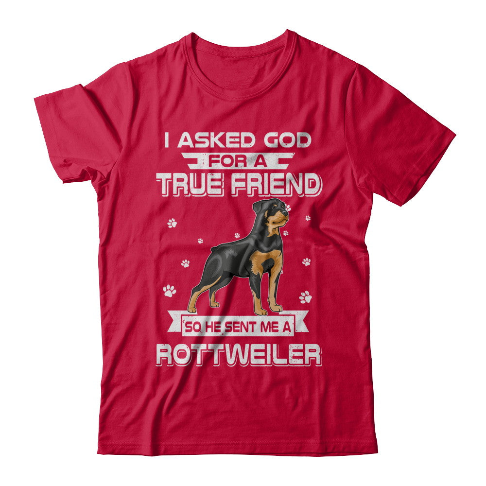 I Asked God For A True Friend So Sent Me Rottweiler Dog T-Shirt & Hoodie | Teecentury.com