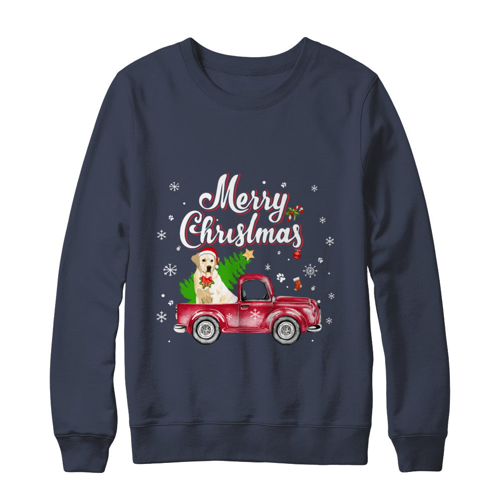 Labrador Retriever Rides Red Truck Christmas Pajama T-Shirt & Sweatshirt | Teecentury.com