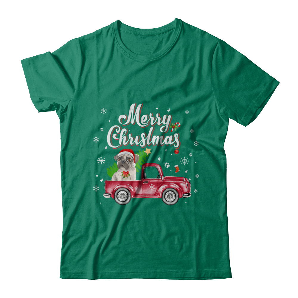 Pug Rides Red Truck Christmas Pajama T-Shirt & Sweatshirt | Teecentury.com