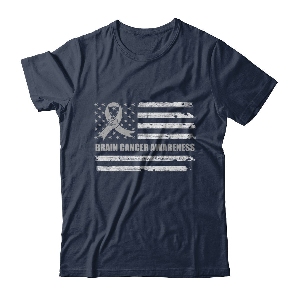 Gray Ribbon Brain Cancer Awareness US Flag T-Shirt & Hoodie | Teecentury.com