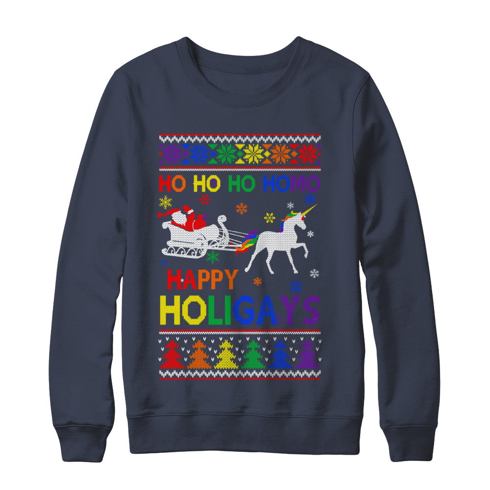 Ho Ho Ho Santa Riding Unicorrn Happy Holigays LGBT T-Shirt & Sweatshirt | Teecentury.com