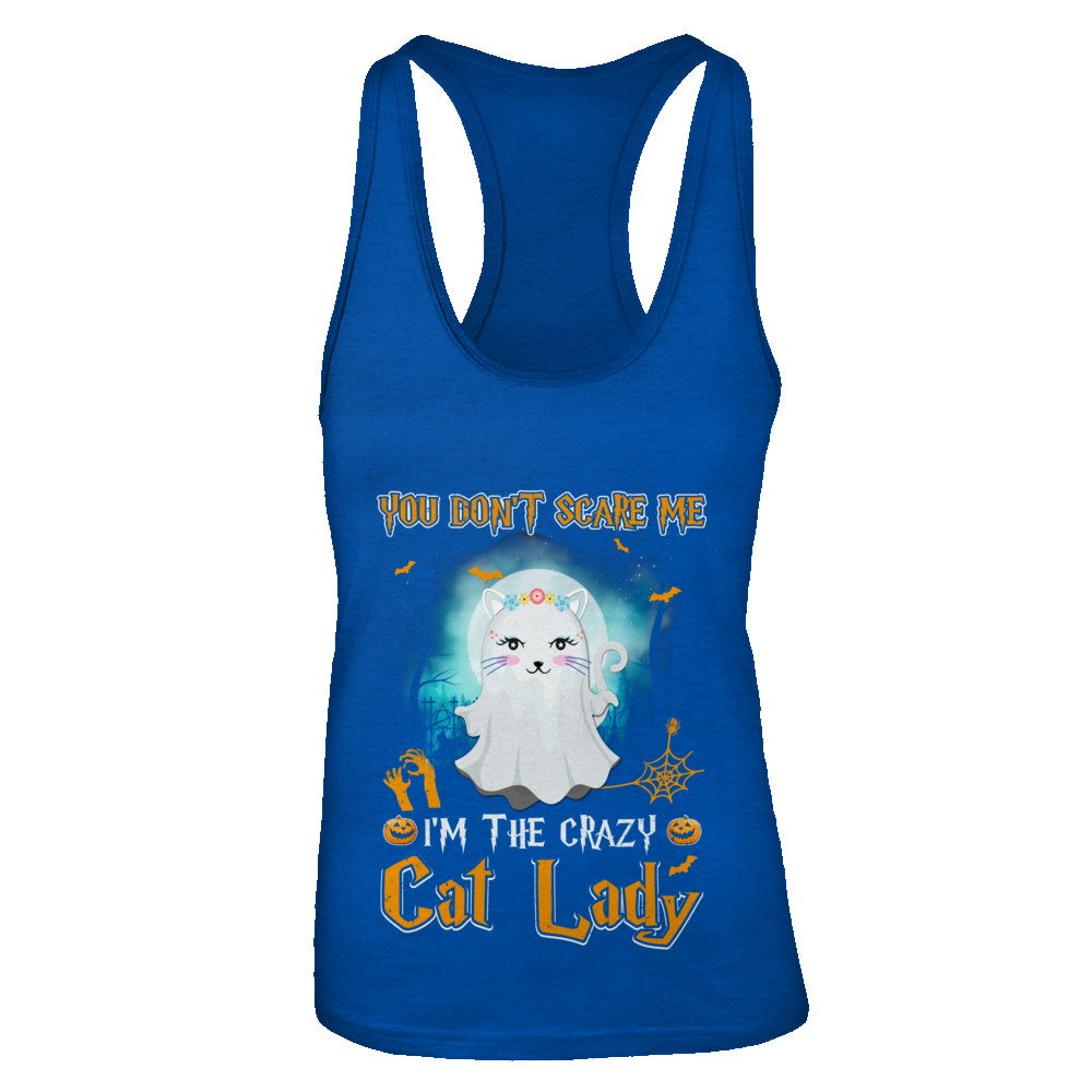 You Don't Scare Me I'm A Crazy Cat Lady Ghost Halloween T-Shirt & Tank Top | Teecentury.com