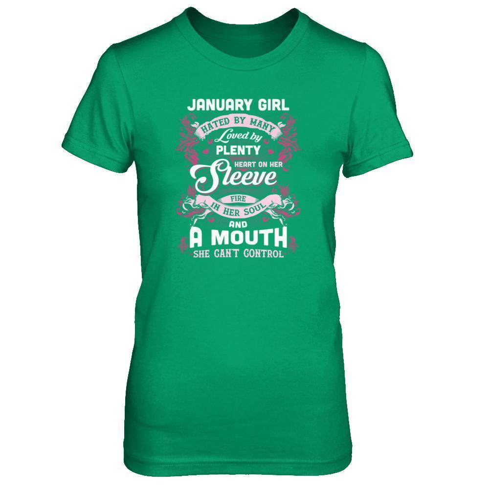 January Girl Hated By Many Loved By Plenty Heart On Her Sleeve T-Shirt & Tank Top | Teecentury.com