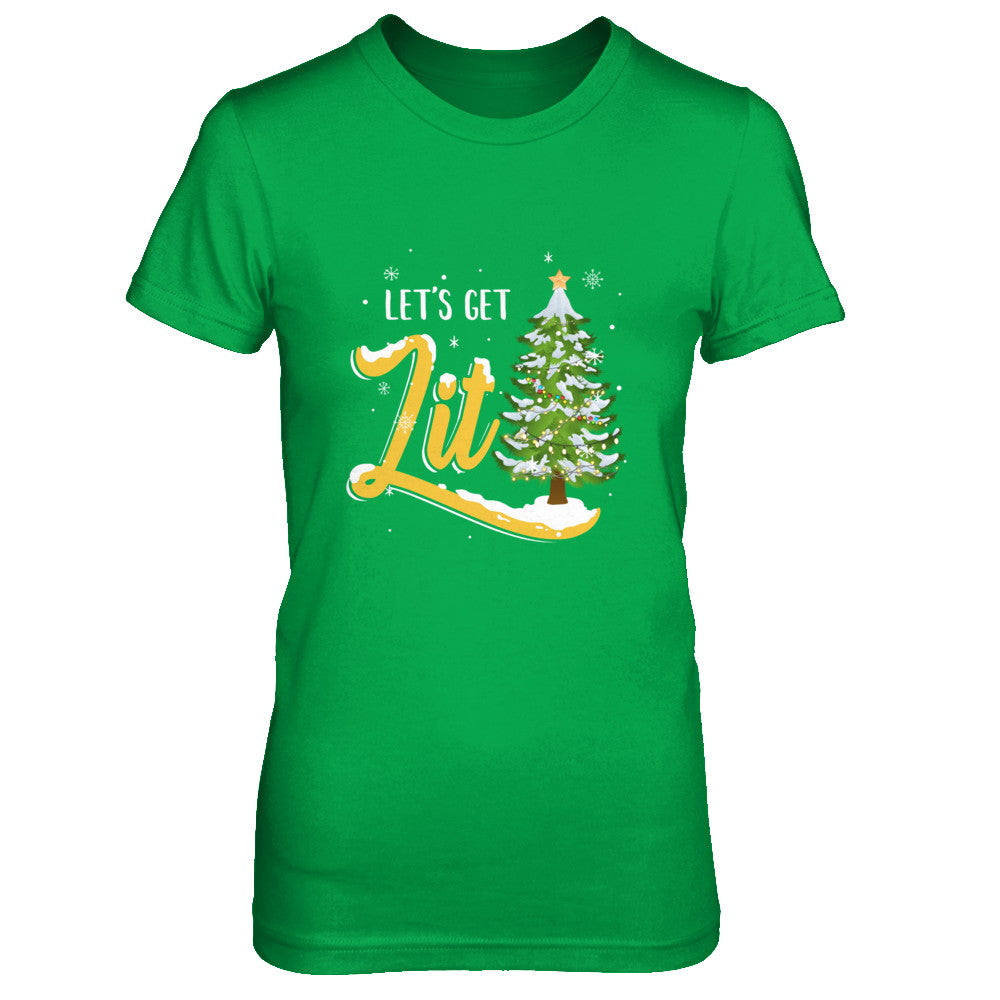 Let's Get Lit Funny Christmas Tree Drinking Beer T-Shirt & Sweatshirt | Teecentury.com