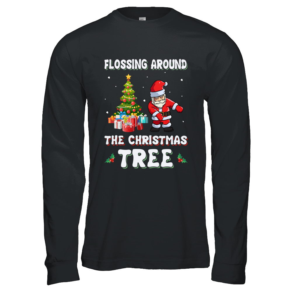 Santa Claus Flossing Around The Christmas Tree T-Shirt & Hoodie | Teecentury.com